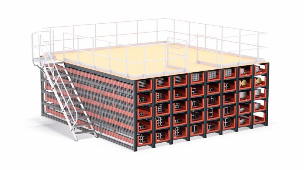 wabenregal lagerbuehne treppe ansicht 02