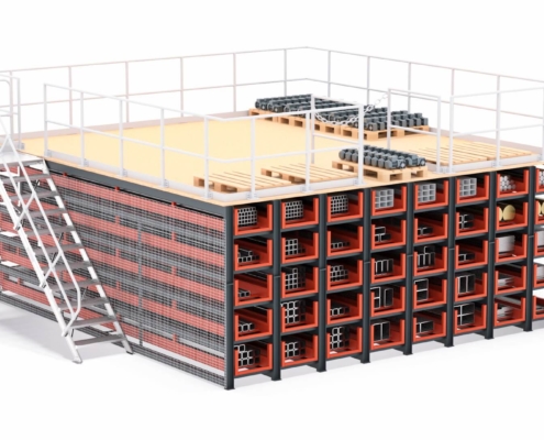 wabenregal lagerbuehne treppe stapler ansicht 02 wabenregal lagerbuehne treppe stapler ansicht 02