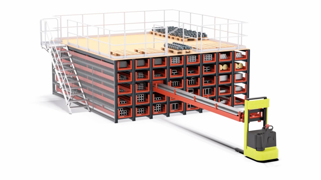 wabenregal lagerbuehne treppe stapler ansicht 01 wabenregal lagerbuehne treppe stapler ansicht 01
